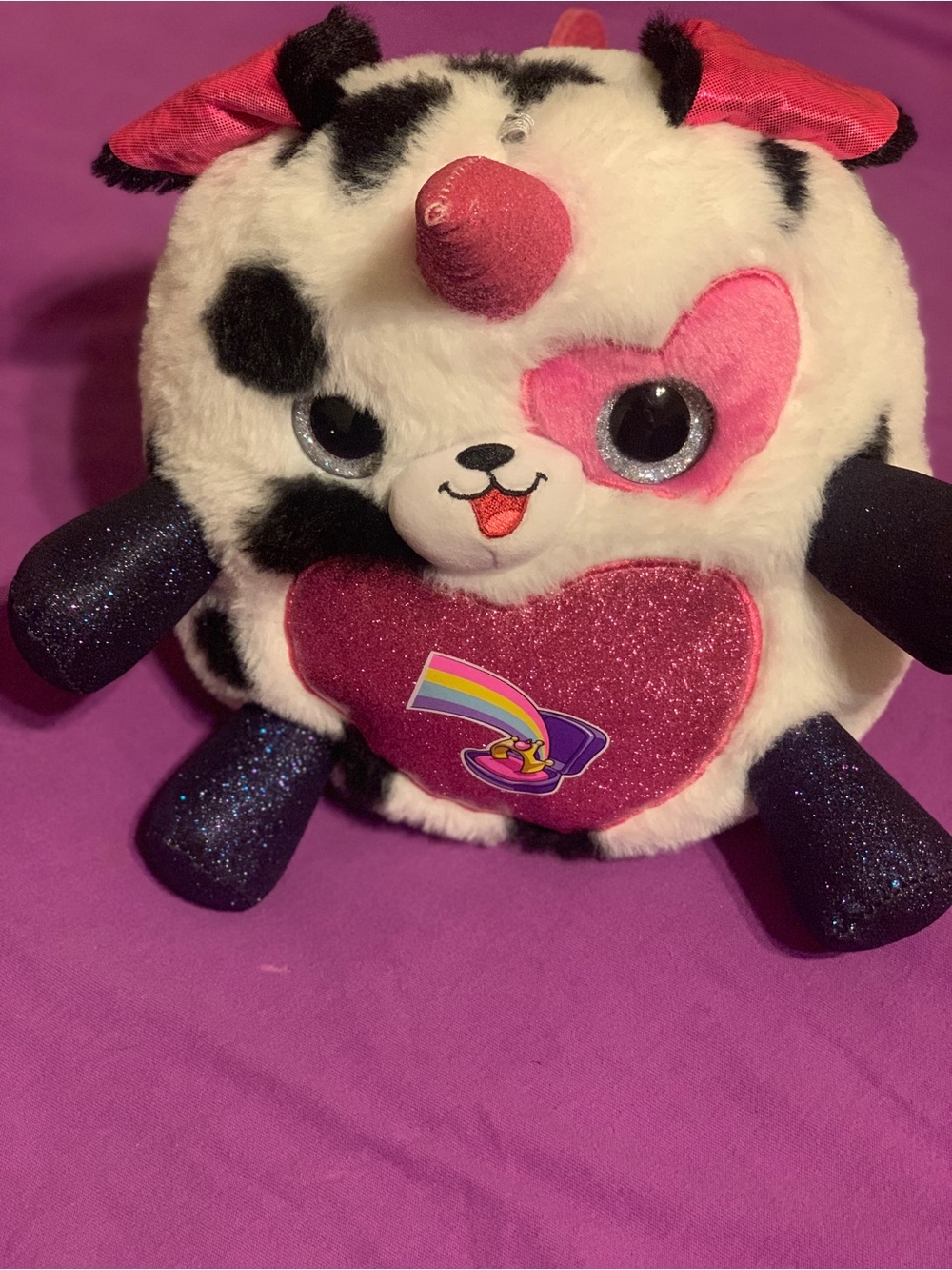 Rainbocorns Unicorn Dalmatian Plush Toy with Pink Heart Accent